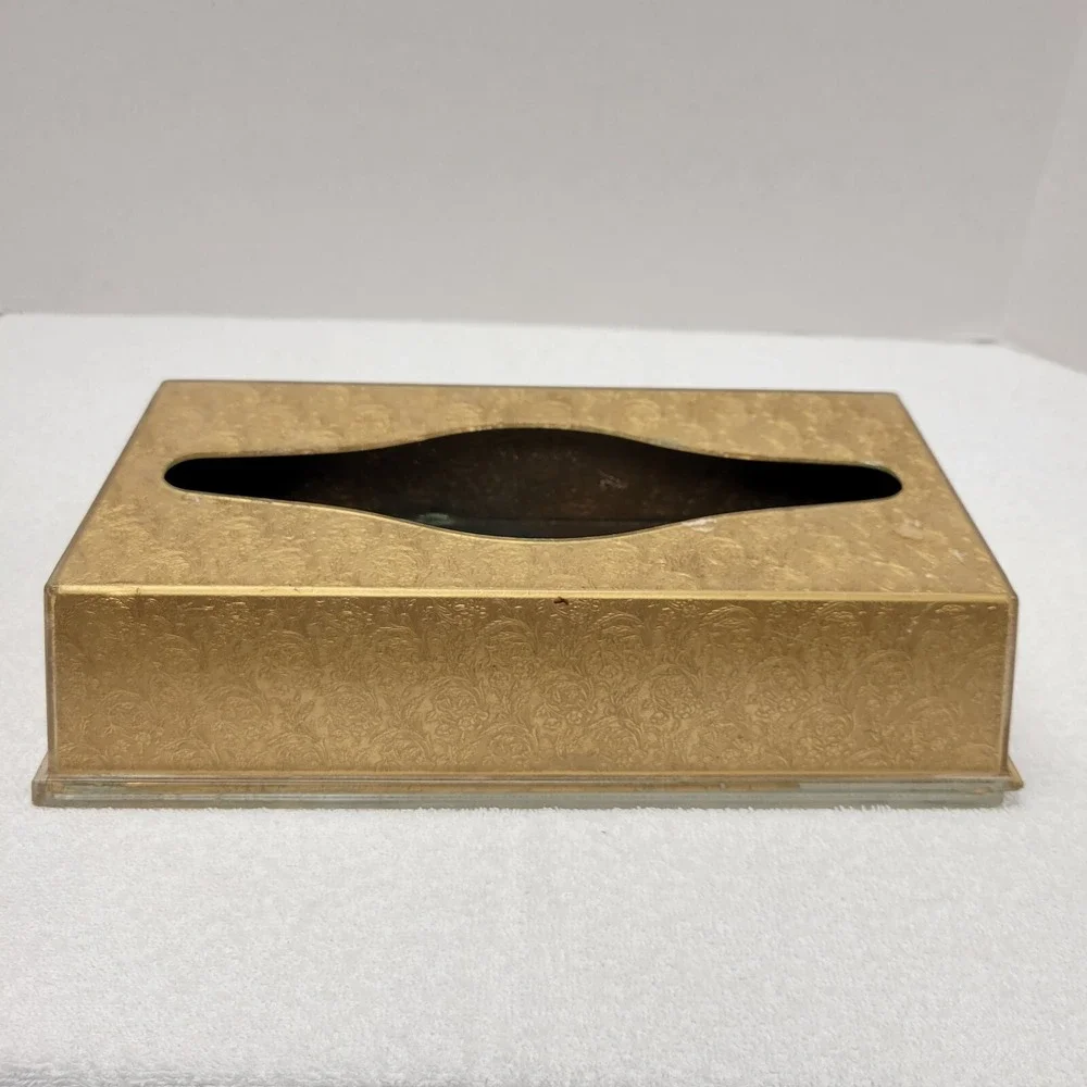 Vintage Hanging‎ Tissue Box holder Acrylic Gold w/ mirror bottom